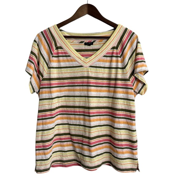 Talbots top women's XL pastel beach coastal classic preppy stripe‎ linen blend - Picture 1 of 7